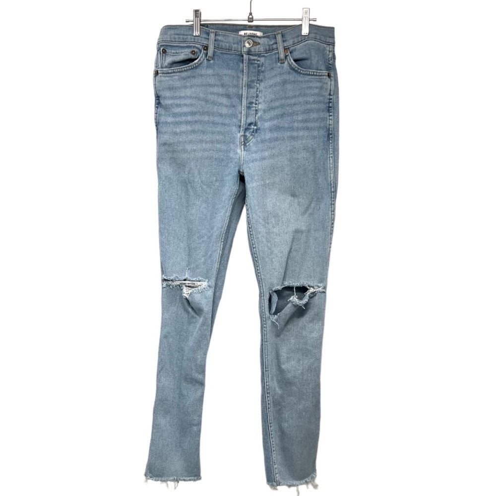 ReDone Comfort Stretch High Rise Button Fly Distressed Stove Pipe Jeans Women 31 - Picture 4 of 15